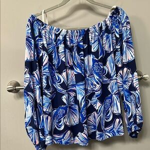 Lilly Pulitzer Blue Smocked Long Sleeve Blouse